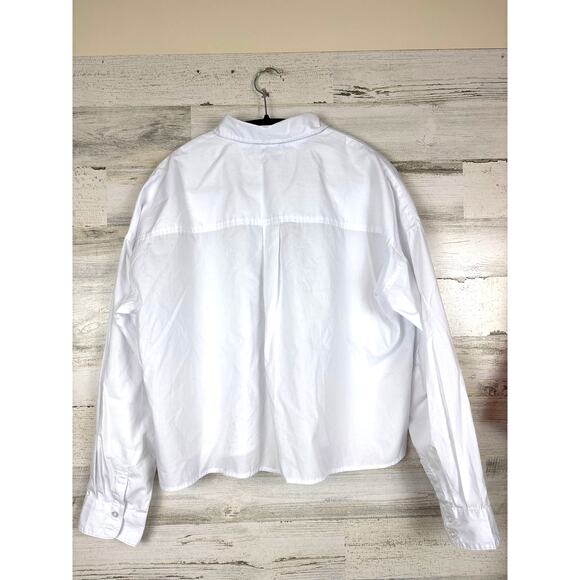 Rebecca Minkoff Women's M White Silver Studded Cropped Button Up Shirt Blouse - Picture 2 of 7